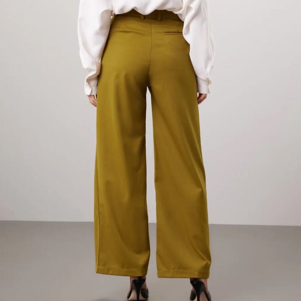 Thebe Magugu Olive Split Formal Pant MEDIUM Wide Leg Trouser Artsy Designer $600